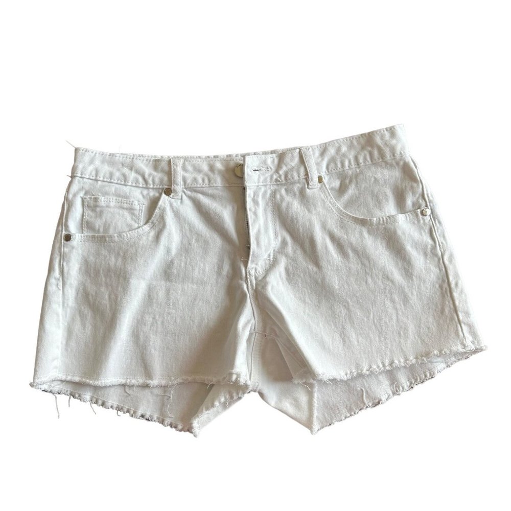 BEBE Women's Cut Off Shorts Size 28 Cotton Blend Frayed Ends White